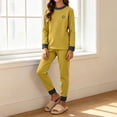 thumbnail image 5 of THDHVS Girls 2 Piece Outfits,Unisex Youth Colorblock Ribbed Long Sleeve Top Patch Cuffed Jogger Pants Pajama 2 Piece Set,Girls Fall Outfits Yellow 7-8 Years, 5 of 9
