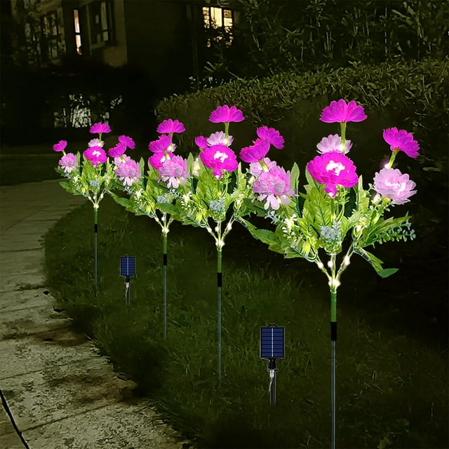 Luces solares para exteriores, luces solares de flores para exteriores, luces solares decorativas para jardín, luces LED con estaca, encendido y apagado automático, brillo de hasta 8 horas, luces deco