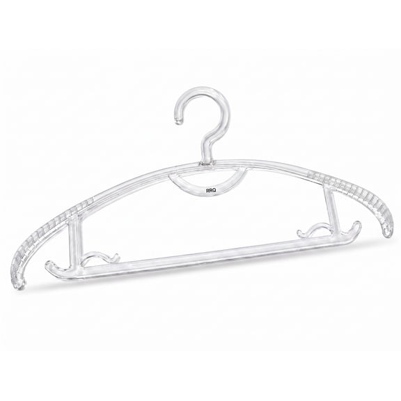 RRQ Clear Plastic Clothes Hangers, Non Shoulder Grooves, Heavy Duty Transparent Stand With Hooks For Shirts Coats Dresses
