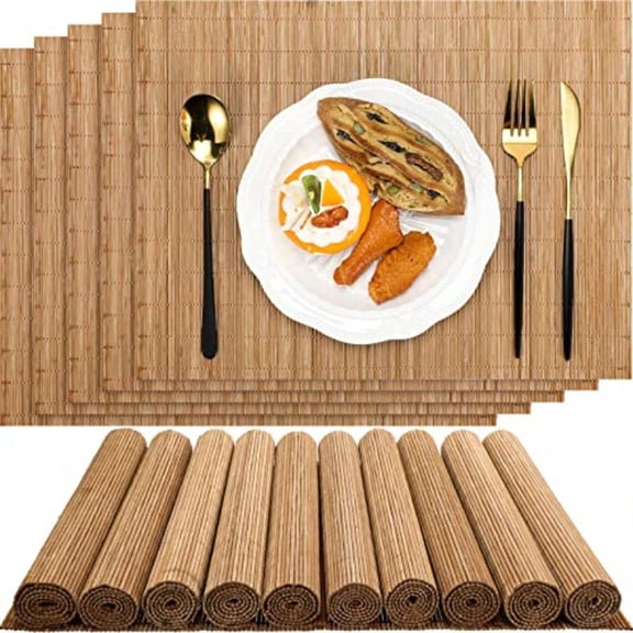 Set of 24 Bamboo Placemats 15.8x12 Inch Sushi Rolling Mat Japanese Style Wicker Placemats Washable Heat Resistant Table Mats for Dinner Kitchen Wedding Party Bamboo Color