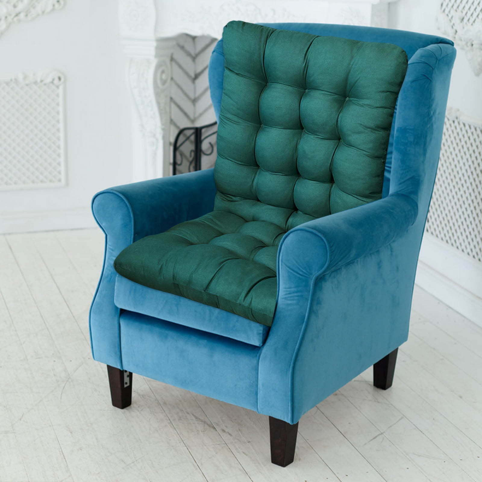 All-Weather High Back Rocking Chair Cushion - Tufted Outdoor/Indoor Seat & Back Pillow with Secure Ties - Thick Padded Replacement Cushion for Patio Furniture & Wooden Rockers
