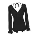 thumbnail image 4 of Traje de baño de una pieza para mujer, escote en V profundo con copa acolchada, sin espalda, con encaje Negro, 4 of 9