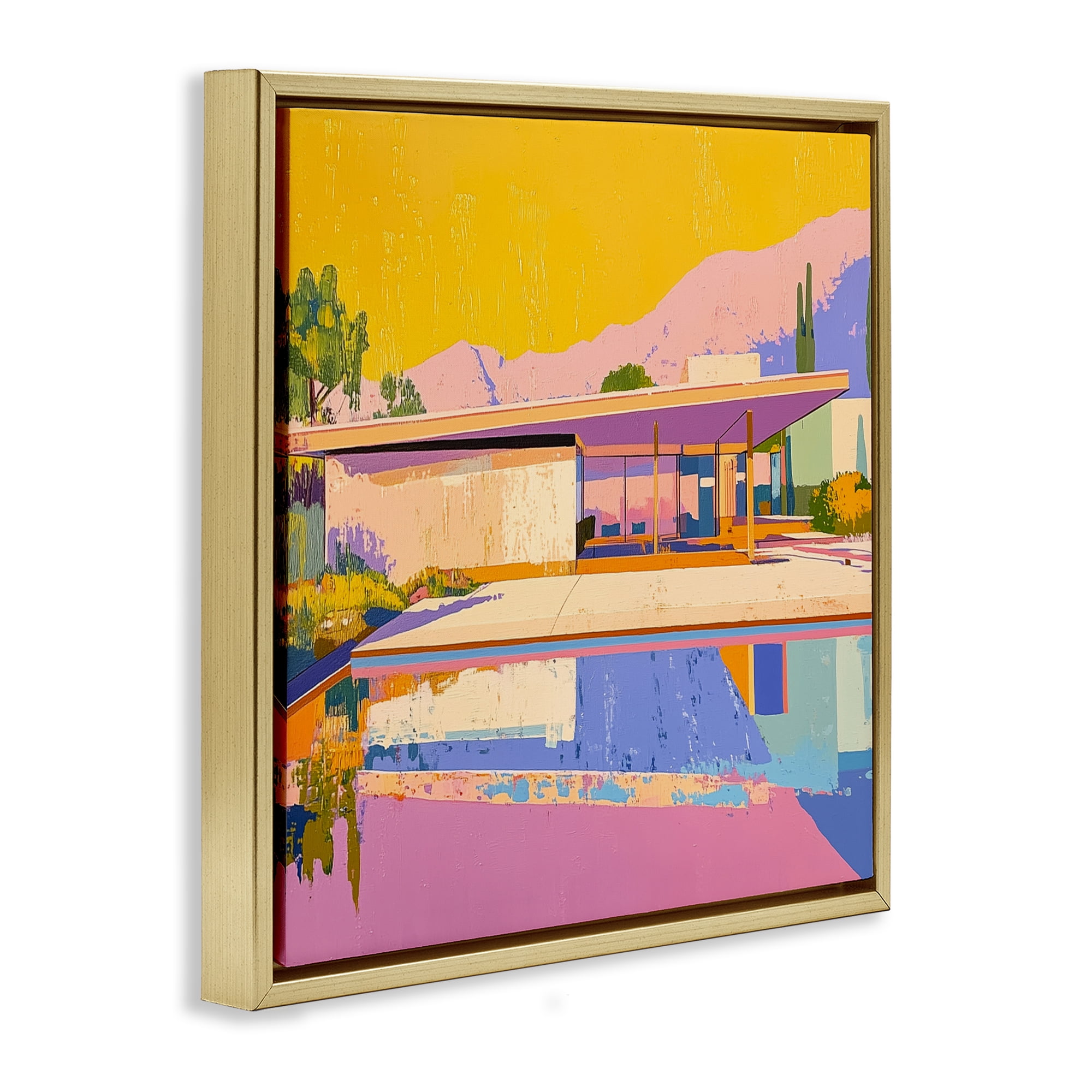 Stupell Industries Vivid Case Study House Gold Framed Floater Canvas Wall Art, design by Walker Noble