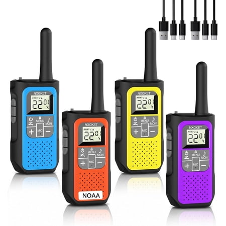Long Range Walkie Talkies, 4 Pack Rechargeable 2 Way Radios Walkie Talkie with 22 FRS Channel, NOAA Weather Alert, VOX, Built-in 1200mAh Li-ion Battery for Kids Adults, Camping Hiking Cruises