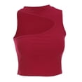 thumbnail image 3 of Chaleco de mujer sin mangas de color sólido con hombros descubiertos y camiseta sin mangas delgada de algodón, rojo, M sidaley AP001384-05B, 3 of 7