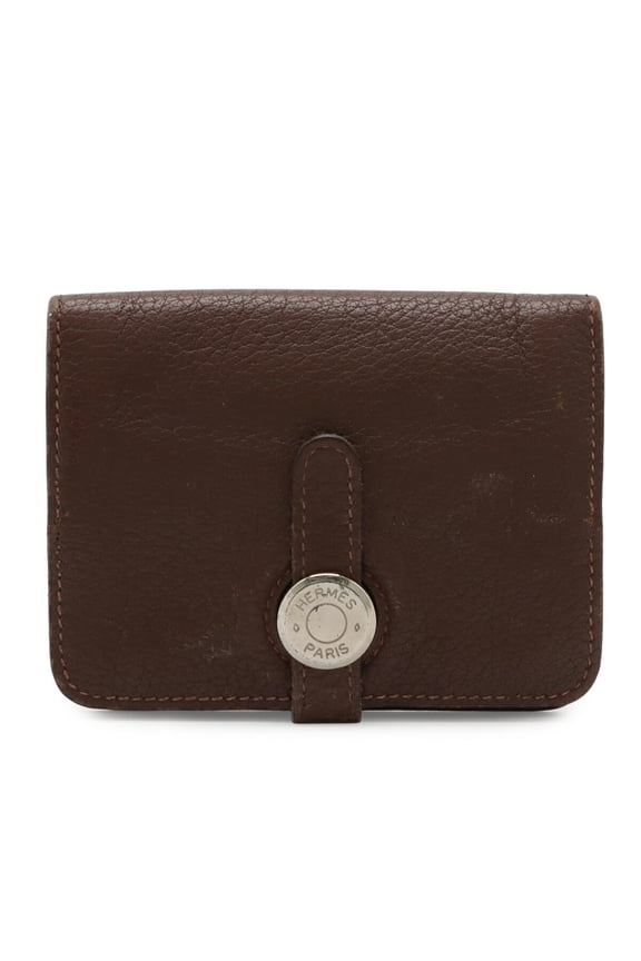 Pre-Owned HERMES Dogon Card Wallet/Coin Purse, Togo Leather, Brown, C Stamp