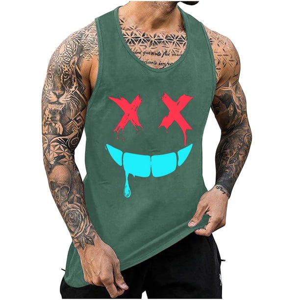Camisetas de Tanque de los Hombres Tanque de los Hombres Incolor Gradiente de Impresión Cuello Redondo Correa Delgada Fuga Atrás Regular Casual Deportes Blusas de Tanque