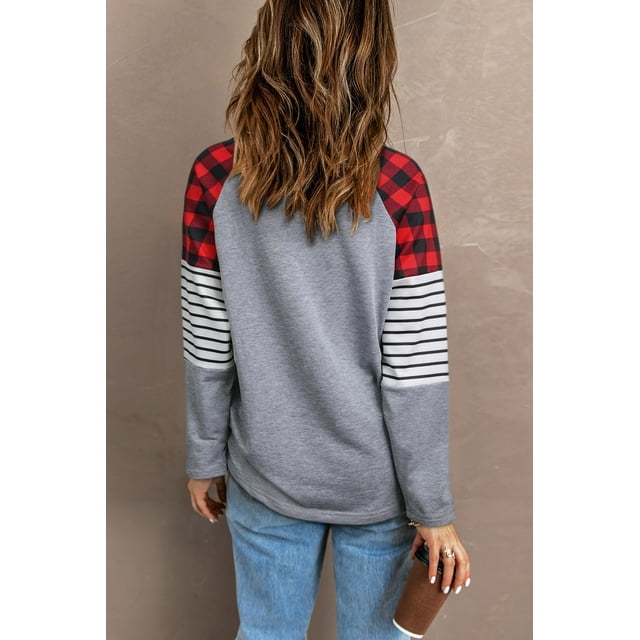 ABPHQTO Top de mujer con diseño de bloques de colores a rayas de leopardo a cuadros con corazones grises