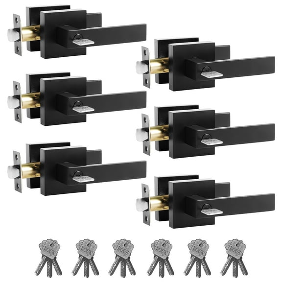 Entry Exterior Door Handle Reversible Door Knobs with 18 Key Zinc Alloy Entry Door Lever Matte Black Wardrobe Door Handle Interior Privacy Door Handle for Bedroom Office Room