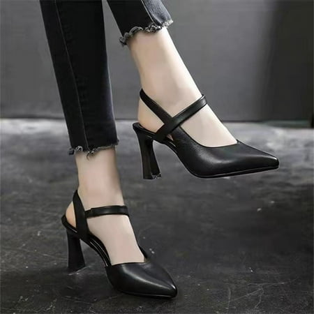 

Versatile Slingback Shoes - Women s Pointed Toe Block High Heel Sandals-41