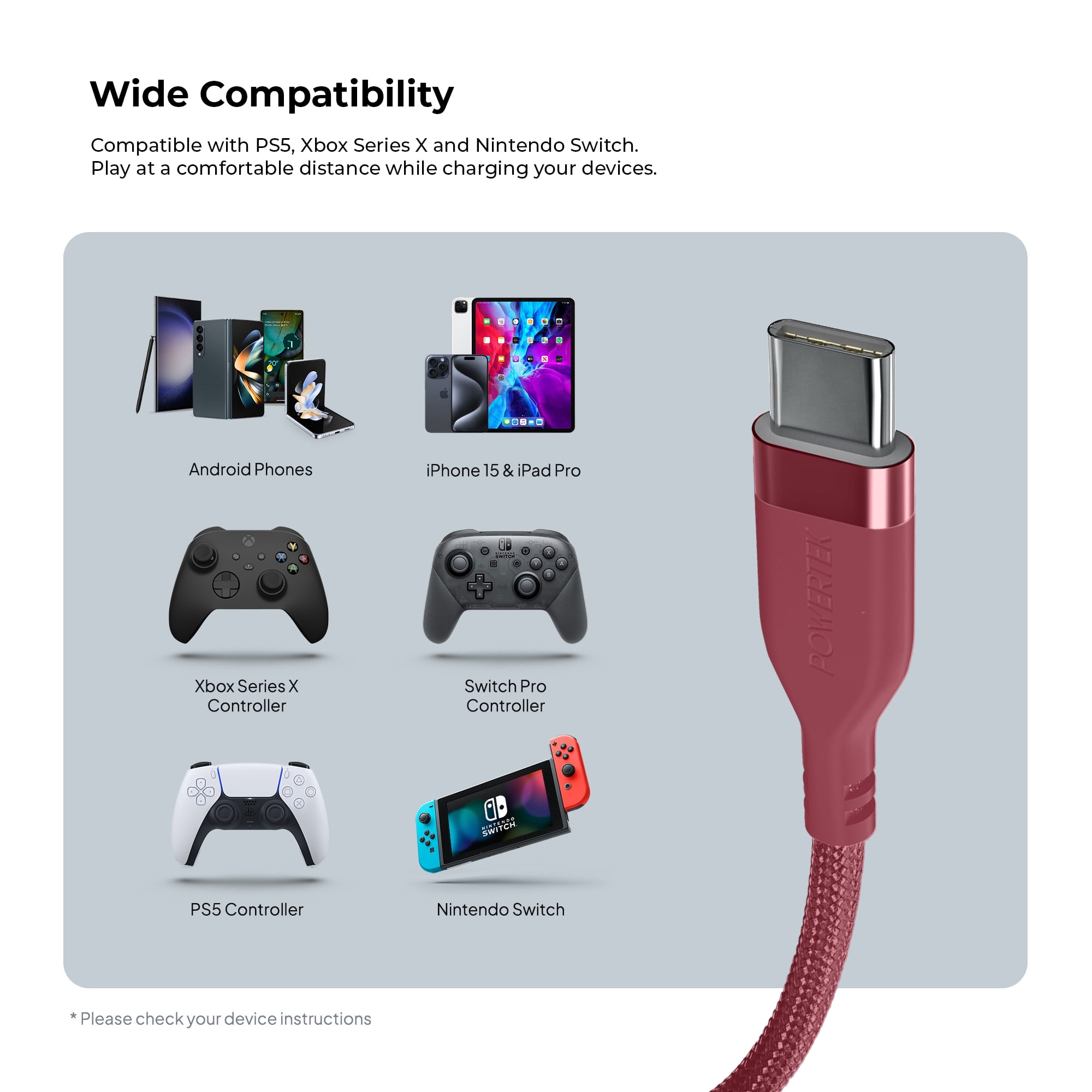 Liquipel Powertek Premium Braided USB-A to USB-C Cable - Pink