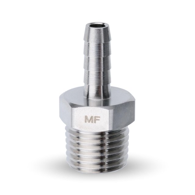 MAACFLOW Manguera de acero inoxidable con púas de 3/16 pulgadas de identificación de manguera a 1/4 pulgadas macho NPT (rosca OD 0,45 pulgadas) conector adaptador (paquete de 1)