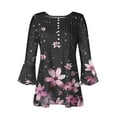 thumbnail image 4 of QATAINLAV Floral Tops for Women Summer Casual 3/4 Sleeve Boho Blouses Loose Fit Button V Neck Tunic Shirts Pleated Flare Sleeve Tshirts Pink S, 4 of 6