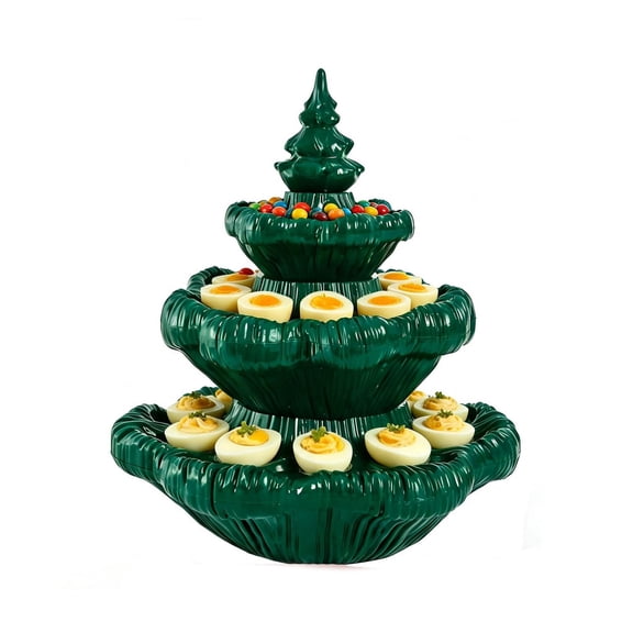 Christmas Tree Deviled Egg Tray, Holiday Deviled Egg Platter with Green Christmas Tree Design, Reusable Egg Holder Serving Tray for Christmas Party Appetizers and Snacks