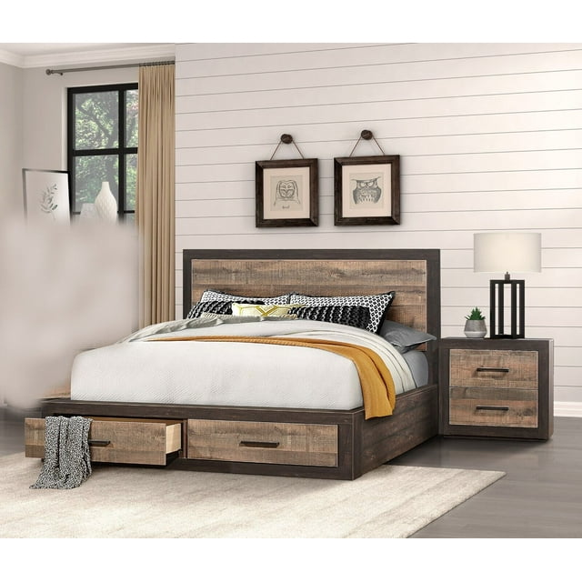 3 Piece Bedroom Set CalKing Size Platform Bed Drawers Two Nightstands
