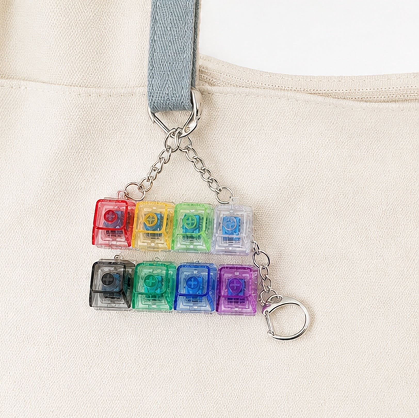 Keyboard Key Clicker Toy Mini LED Fidget Keychain for Everyday Stress Relief 2 Pieces Random ColorTransparent Keyboard Chain- 2 pcs