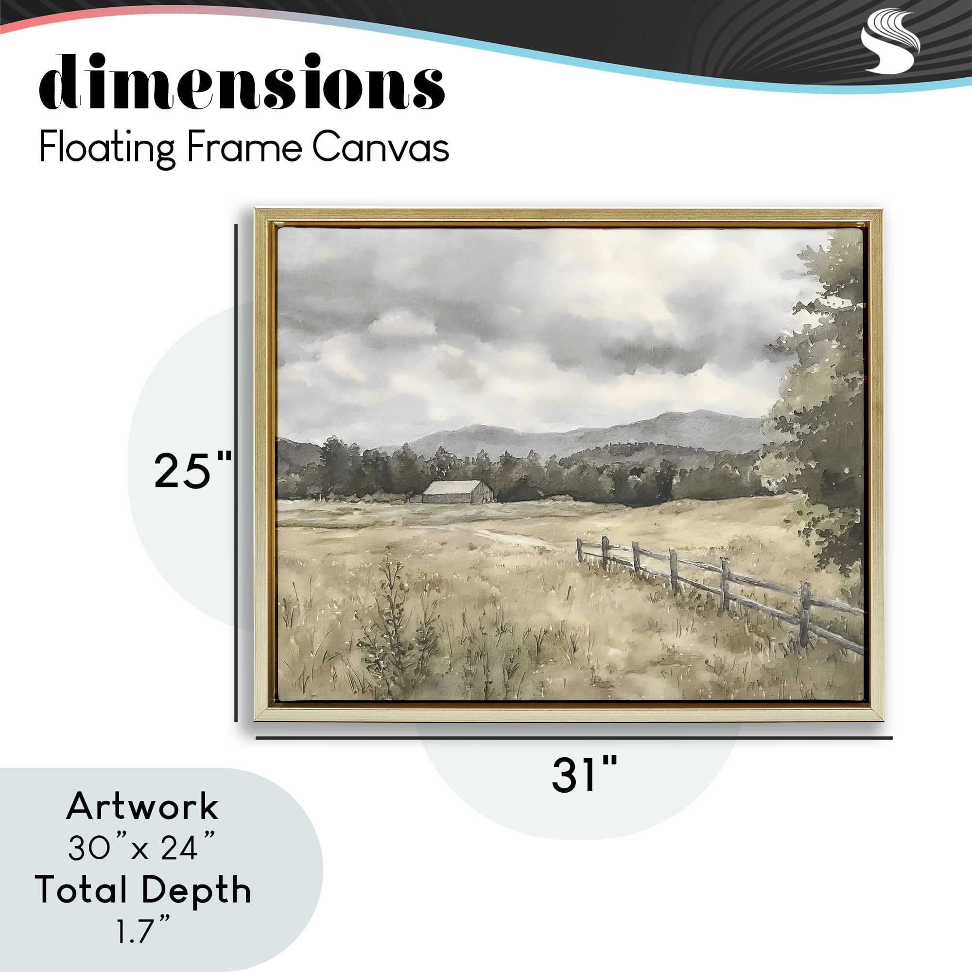Stupell Industries Muted Valley Cottage Gold Framed Floater Canvas Wall Art, design by Riley B