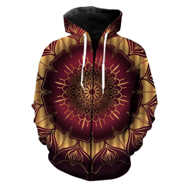 Sudadera con capucha y cremallera de mandala para hombre, de manga larga, con estampado 3D para adolescentes, ropa de calle moderna, con capucha, estilo hip hop, divertida.