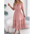 thumbnail image 4 of EASYBRA Women Off Shoulder Pleated Waist A Line Maxi Dress Short Sleeve Summer Casual Elegant Dress, 4 of 7