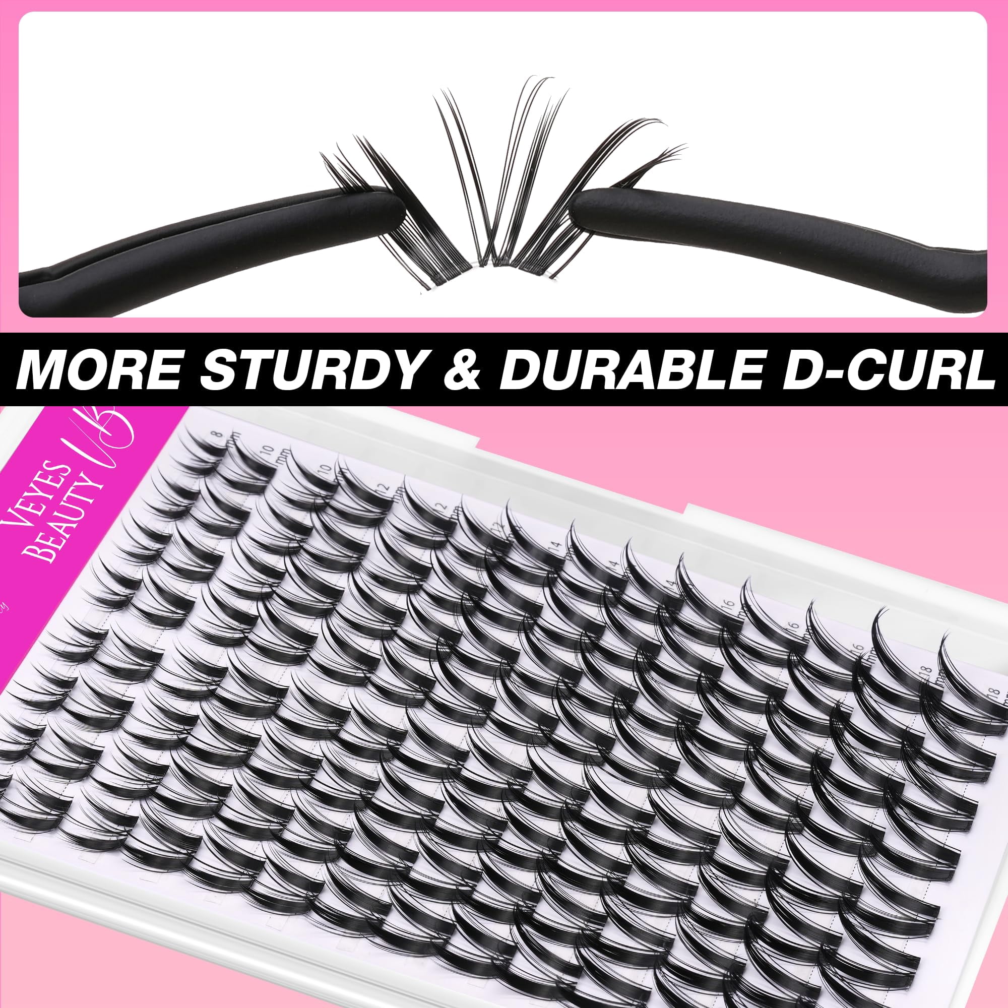 VEYESBEAUTY Bunny Lash Clusters, Fluffy Lashes with Invisible Band, Individual Eyelashes Lightweight & Reusable, 112 Clusters Tray