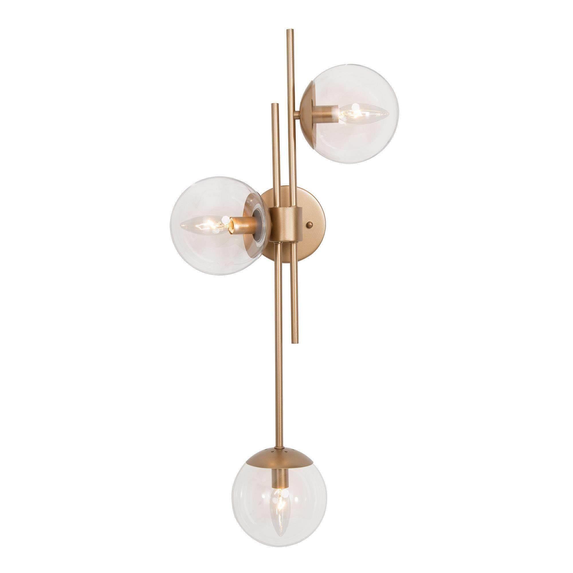 LNC Nako 12-in W 3-Light Matte Gold and Clear Glass Globe  Modern/Contemporary LED Wall Sconce,30