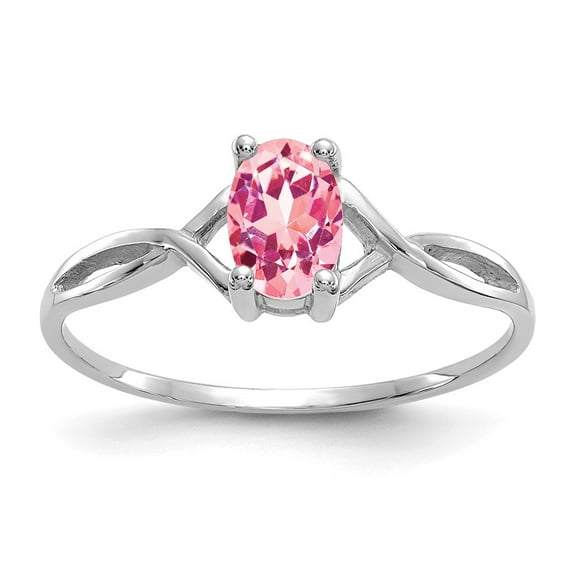 14K White Gold Ring Band Birthstone (10) October Pink Tourmaline Oval