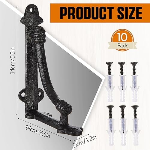 10 Pcs Decorative Shelf Brackets 5.5 Inch Cast Iron Half Round Open Shelf Metal Bracket Heavy Duty Black Farmhouse Wall Floating for DIY