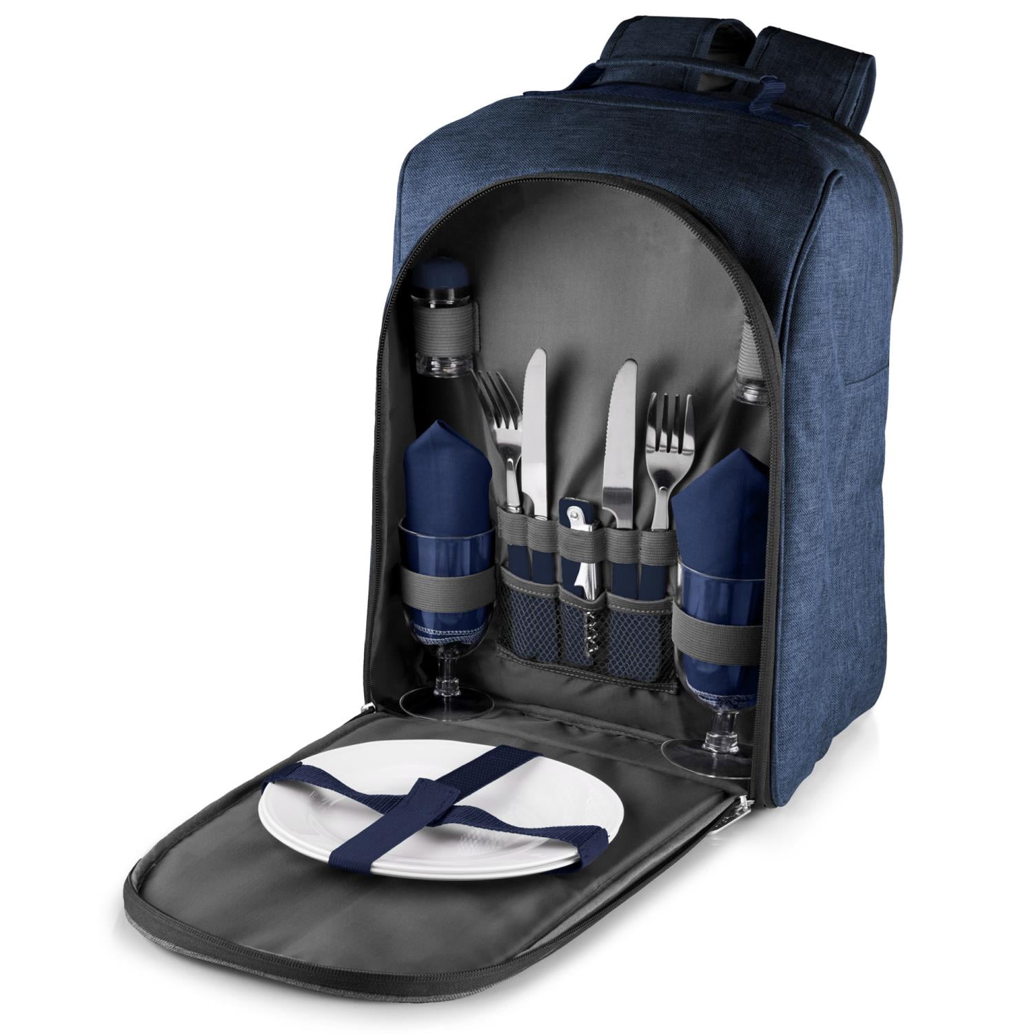 Picnic Time PT-Colorado Picnic Backpack, Cooler Backpack with Picnic Set, Insulated Picnic Bag, Navy Blue