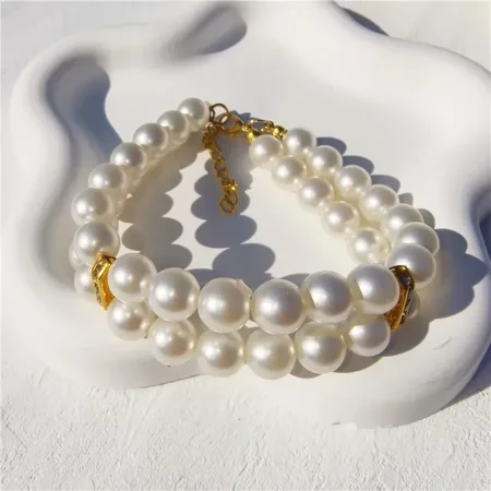1pc Luxury Double Layer Pearl Pet Necklace with Diamond Pendant Wedding Costume Dog Cat Crystal Jewelry Accessories Pet Supplies