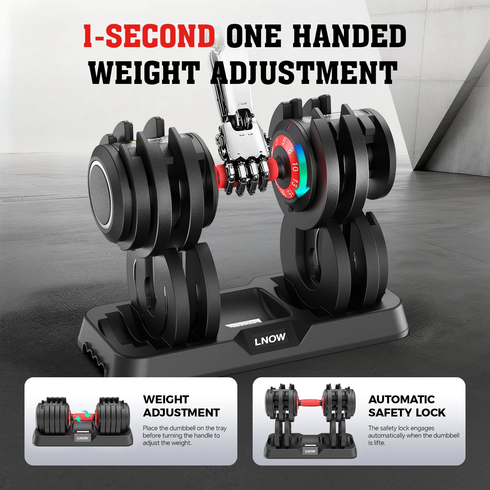 LNOW 25lbs (1 Pair) 10-in-1 Quick Select Adjustable Dumbbells, Dumbbell Weights 3/5/8/10/13/15/18/20/23/25lb with Anti-Slip Hand Suitable for Home Gym Exercise Equipment