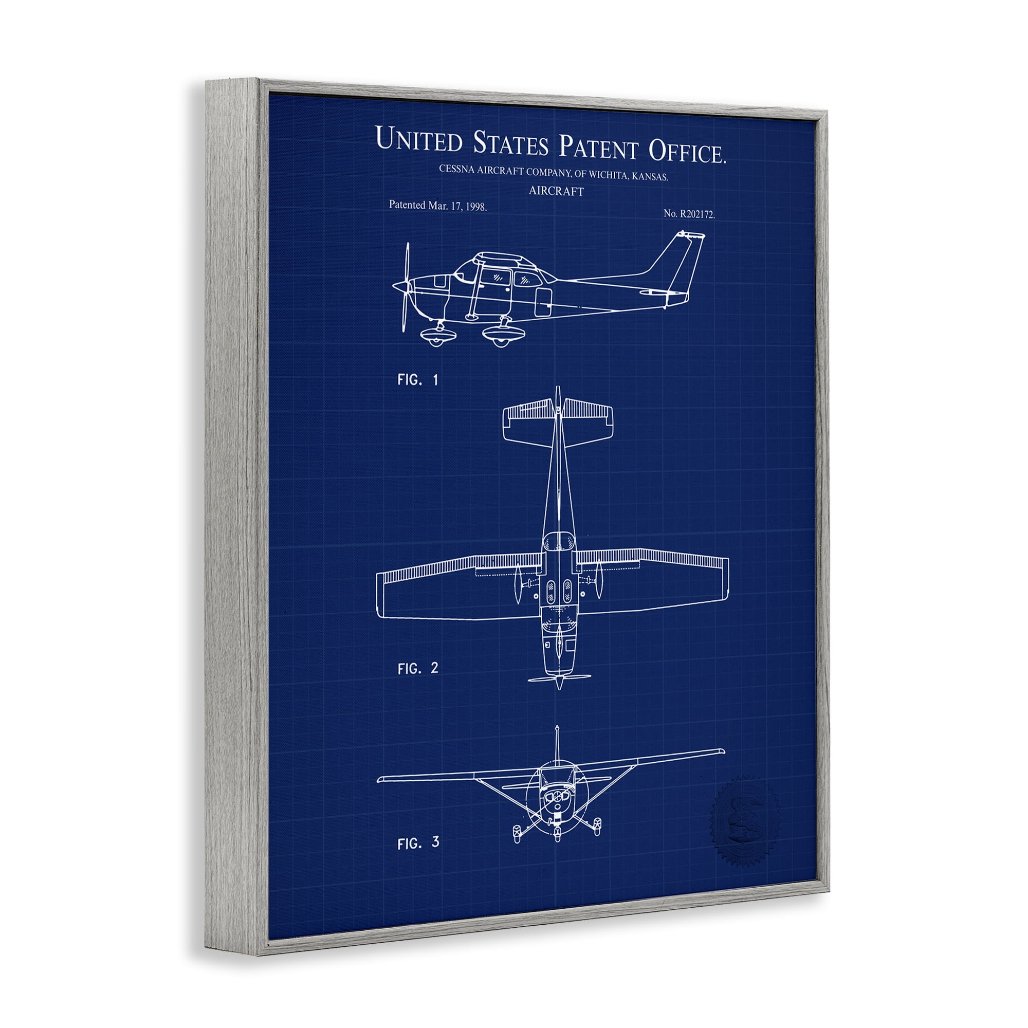 Stupell Industries Aircraft Patent Blueprint Transportation Painting Gray Framed Art Print Wall Art, 11 x 14