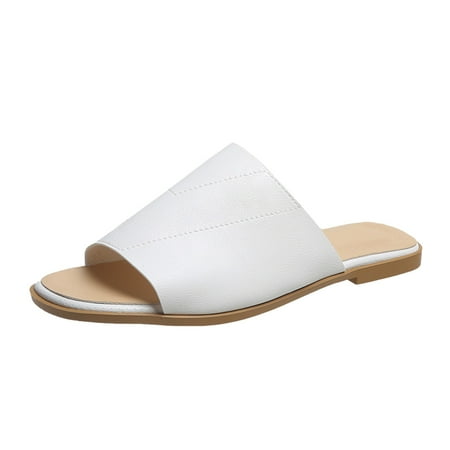 

Youmylove Women Fashion Solid Color Leather Flat Casual Sandals Beach Slippers Bohemian Comfortable Stylish Shoes Ladies Footwear