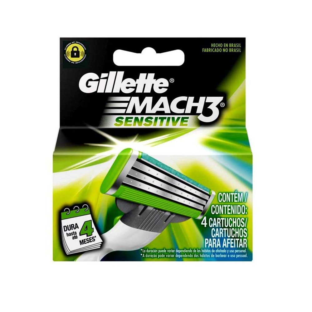 Gillette Mach3 Sensitive Refill Blade Cartridges, 4 Count