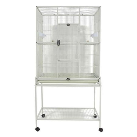 31 x 20 in. Flight Cage & Removable Stand with Bottom Shelf, White
