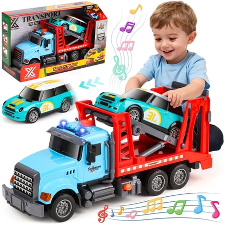UUSUOO Toy Trucks for Boys 3-6 Years,Large Transport Cars Carrier with Racing Car,Tow Truck Toys with Light & Sounds,Christmas Birthday Gifts for Boys Girls