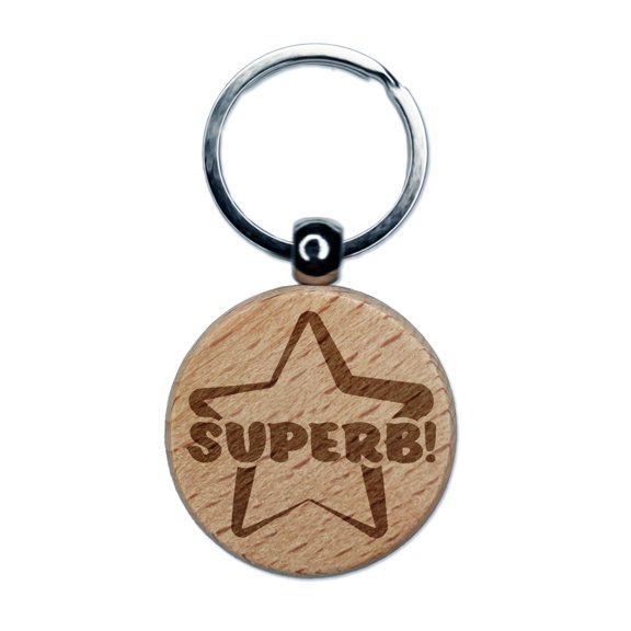 Superb Star Teacher School Motivation Round Keychain Charm Tag - Engraved Wood