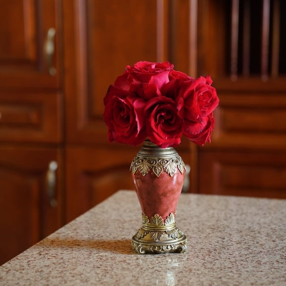 Vintage Resin Flower Vase with Antique Gold Accents, Decorative Tabletop Vase for Artificial or Dried Flowers, Elegant Home Decor for Living Room, Bedroom, Entryway