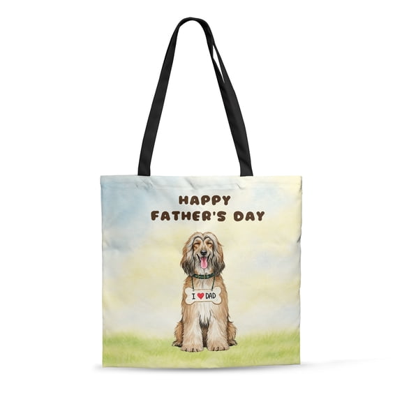 Cute Afghan Hound Loves Dad Happy Father's Day All Over Print 3D Canvas Tote Bag Dog Lover Reusable Handbag - 12008
