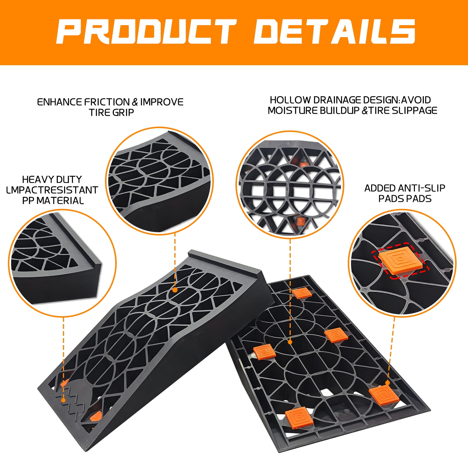 2 Pack Car Ramp, Car Ramp for Oil Change, Lift and Vehicle Maintenance, Heavy Duty Tire Ramps for Low Chassis Cars and Support Jack, 17''x9.25''x3.15''
