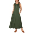 thumbnail image 1 of Vestidos sin mangas Inspire Chic para mujer, con botones, corte acampanado, estilo casual, largos, atuendos de verano, talla XL, verde militar, 1 of 6