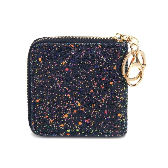 TUOKE Small Glitter Wallet for Women Girls Women Mini Coin Purse Pouches with Key Ring