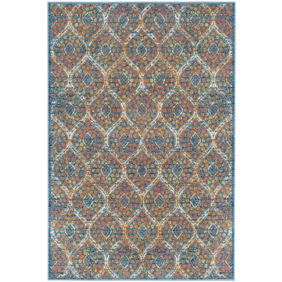 SAFAVIEH Madison Ivy Geometric Floral Area Rug, Blue/Orange, 5'1" x 7'6"