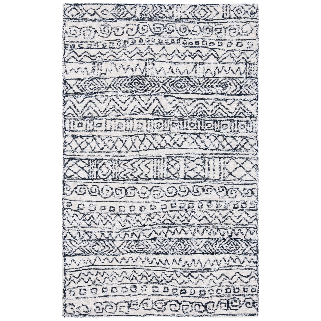 SAFAVIEH Micro-Loop Peronel Abstract Striped Wool Area Rug, Ivory/Black, 4' x 6'