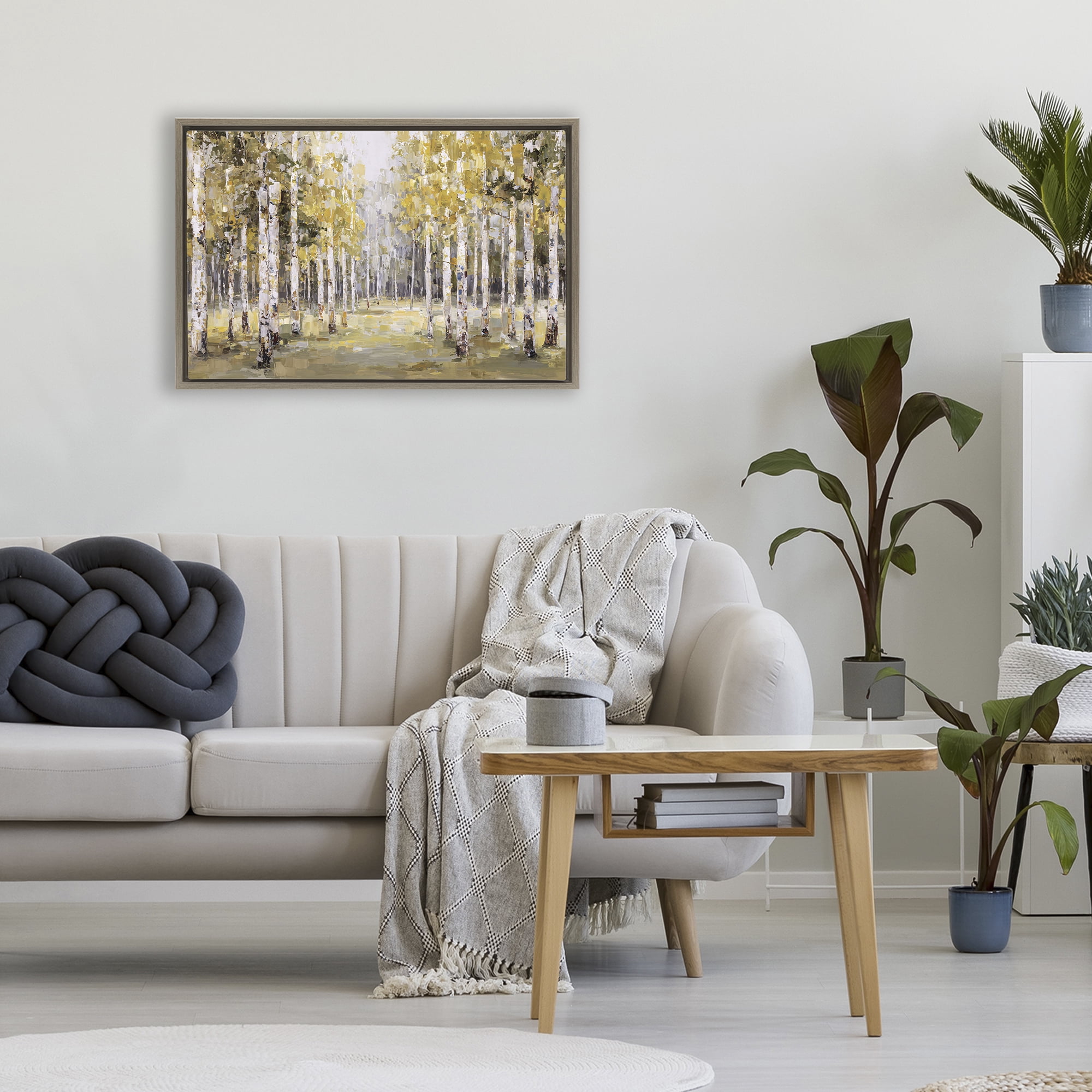 Stupell Industries Impressionist Birch Trees & Fall Leaves Brown Framed Floater Canvas Wall Art, design by Jacky Ngan
