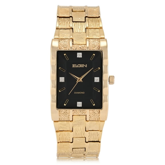 Elgin Adult Men's Tank Case Watch with Brushed Bark Bracelet and Diamond Dial. (FG180030)