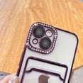 thumbnail image 5 of Plating Wallet for iPhone 14 Case, Bling Glitter Diamond Card Holder Camera Protection Luxury Cover + 2* Screen Protector, Card Slot Case Elegant iPhone 14 Phone Case -Purple, 5 of 6