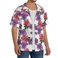 thumbnail image 4 of Vsdgher Peonies Print Men's Wrinkle Free Untucked Cuban Shirt Business Casual Button Down Shirts Short Sleeve Shirt, 4 of 7