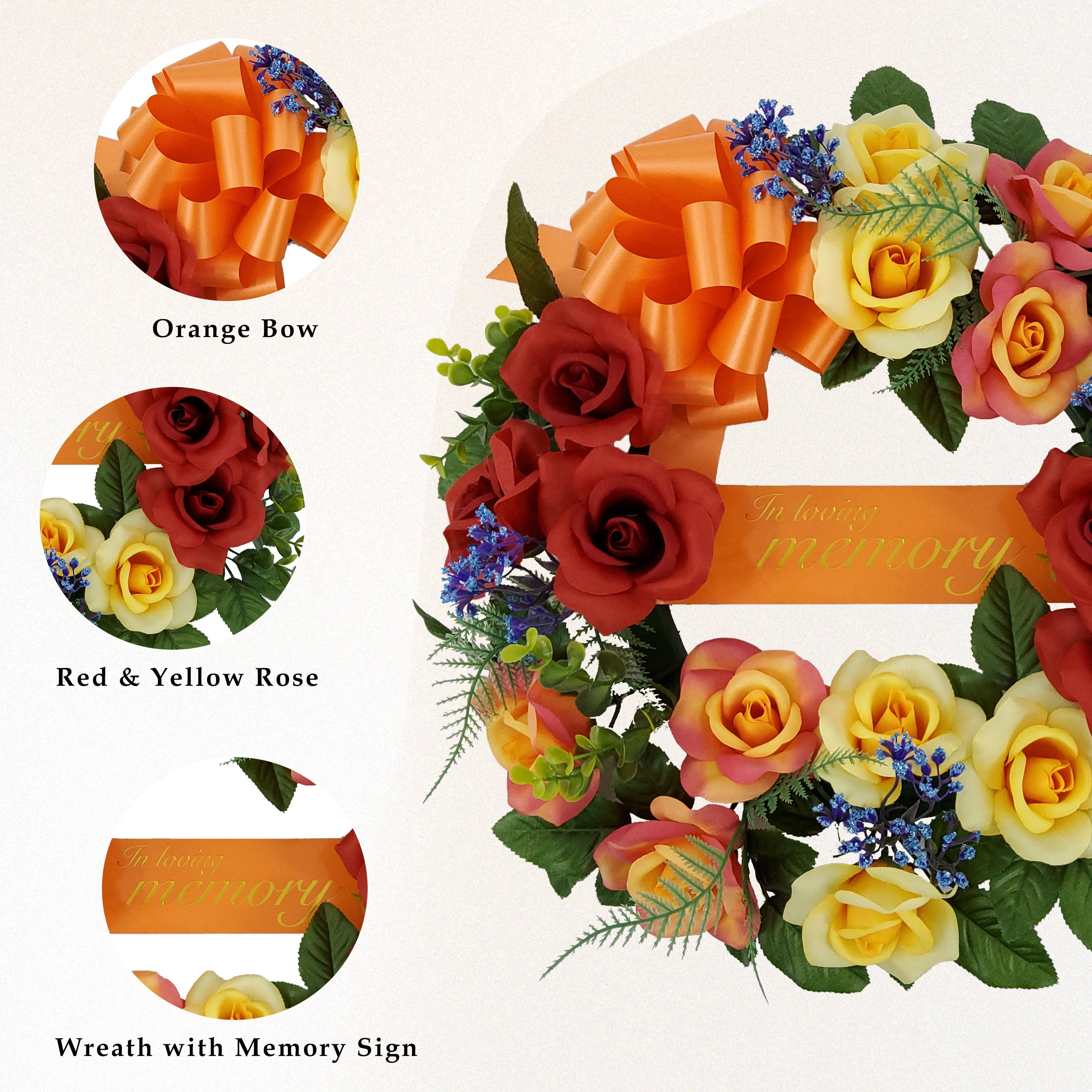 Mainstays 17in Outdoor Artificial Rose Wreath, Red and Yellow Color. Polyester.
