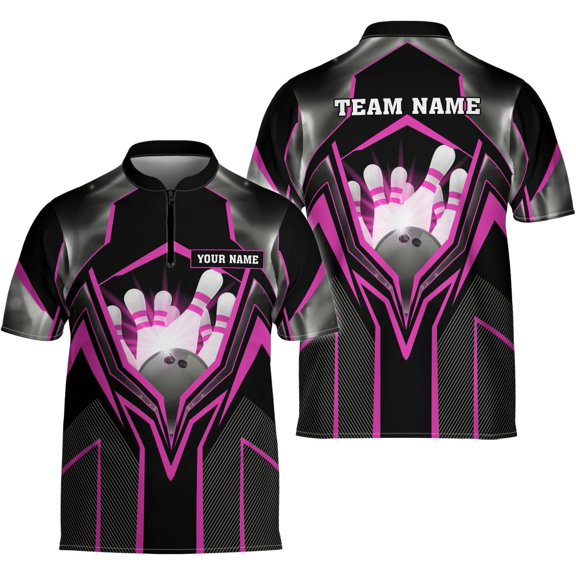 Personalized Bowling Jersey 3D, Bowling Shirts for Team, Bowling Shirt Unisex for Men Women, Bowling Shirts for Men (Pink, S)