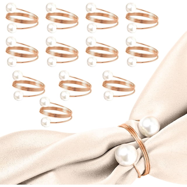 Juego de 12 Servilleteros de Perlas, Anillos para Servilletas Elegante, Aros para Servilletas de Tela, Servilleteros de Metal, Decoración de Mesas para Boda, Cumpleaños, Celebraciones
